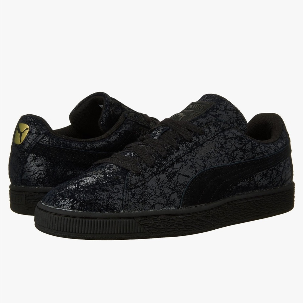 Puma Textured Black Sneakers with Gold Detail